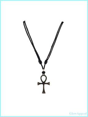 Ankh Cross of Life Pendant Necklace Black Waxed Cotton Adjustable Cord